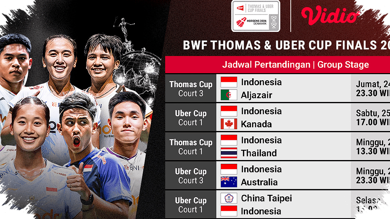 Vidio Pegang Seluruh Laga Indonesia, Jadwal Penentu Thomas-Uber 2026 Fase Grup
