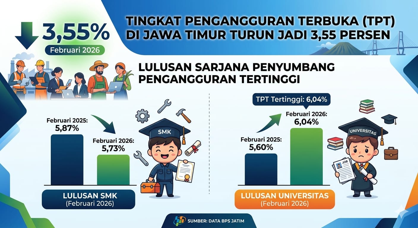 Pengangguran Jatim Turun, Tapi Sarjana Kini Jadi Penyangga Utama Angka Tertinggi