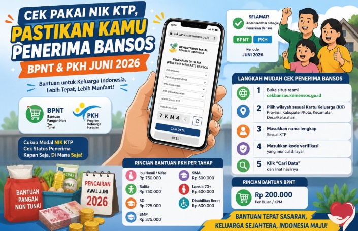 Nama Kamu Masuk Bansos Juni 2026 Atau Tidak, Cek Sekarang Pakai NIK KTP