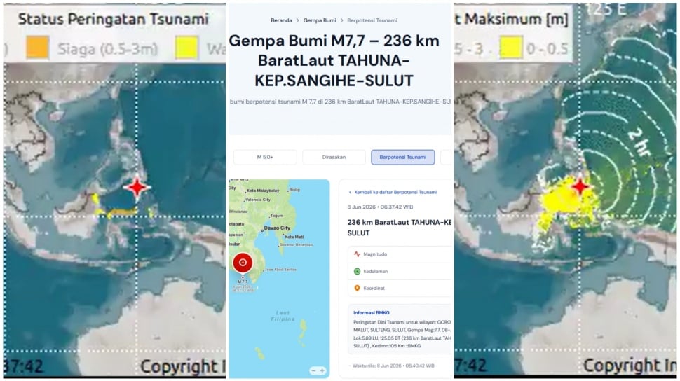 Gempa M7,7 Guncang Laut Filipina, BMKG Keluarkan Peringatan Tsunami ke 22 Wilayah