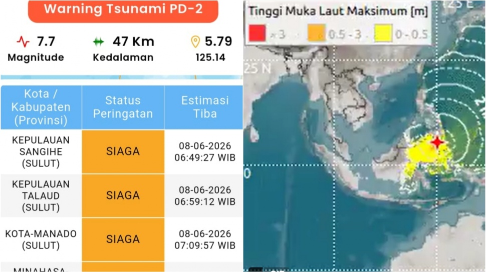 Tsunami Kecil Usai Gempa M7,7 Filipina, 9 Wilayah Indonesia Terdeteksi Gelombang