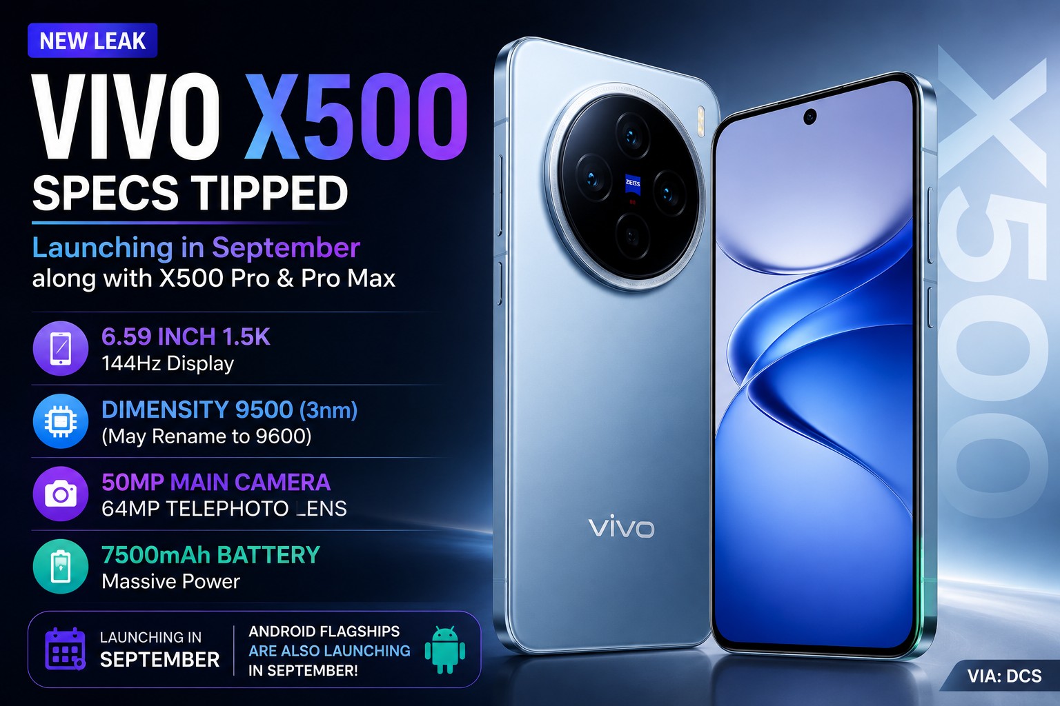 Vivo X500 Bocor, Baterai 7.500mAh dan Dimensity 9500 Siap Menggoda Rival