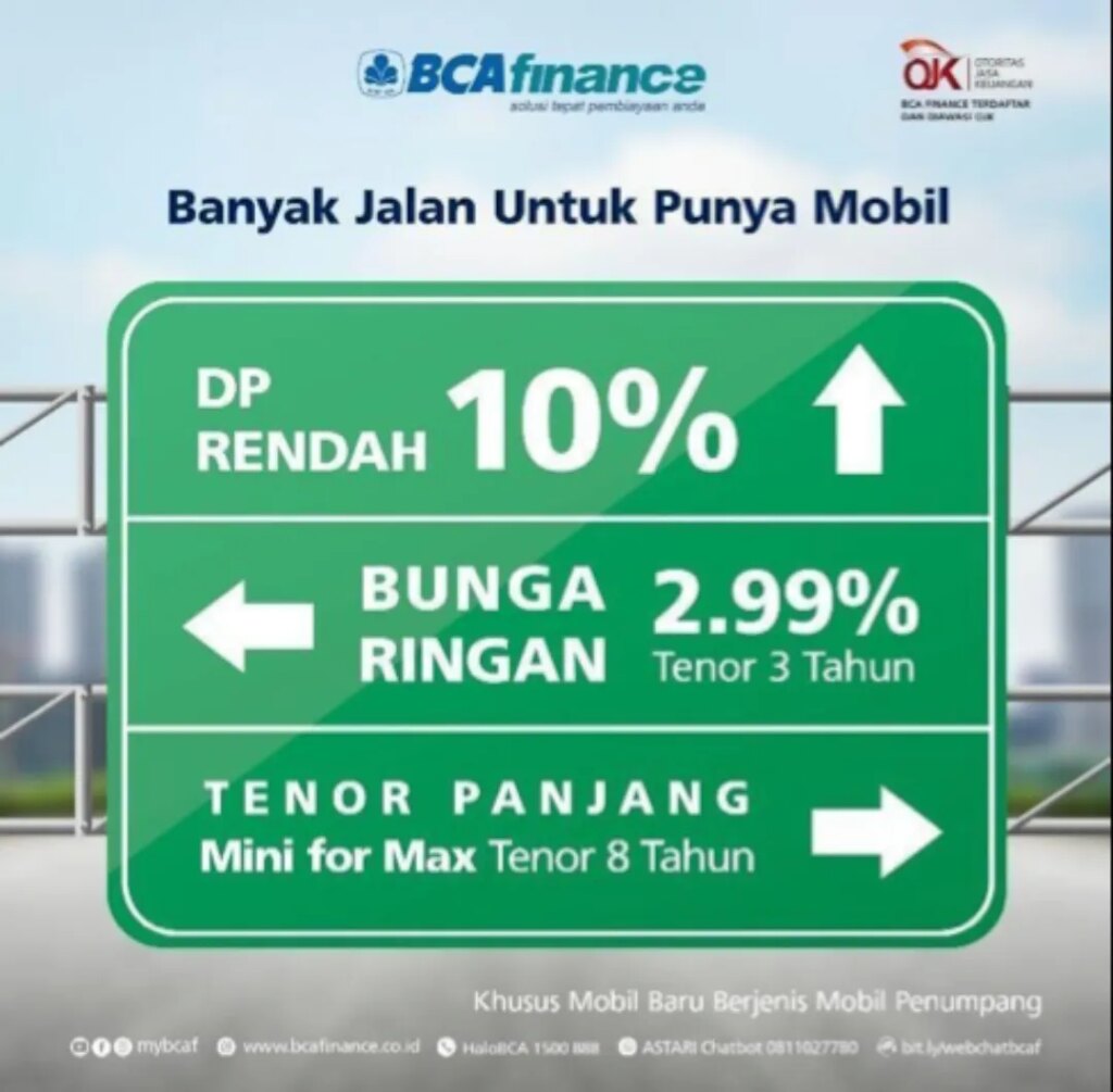 BCA Finance Pasang Bunga 4 Persen untuk Mobil Baru, Promo Tenor 5 Tahun Terbatas