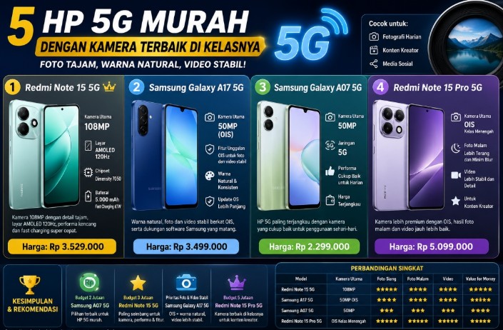5 HP 5G Murah dengan Kamera Tajam, Ini yang Paling Masuk Akal Buat Konten