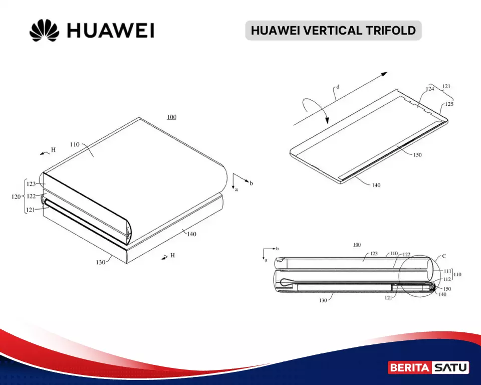 Huawei Punya Konsep Ponsel Lipat 3 Vertikal, Bentuk S Terbuka yang Langka